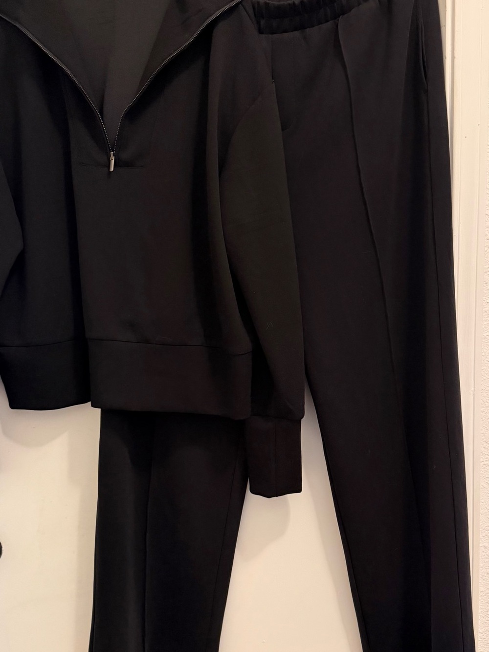 Black Two-Piece Pullover Set - Zipper Detail